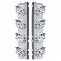 Stainless Steel Front Air Cleaner Bracket w/ 8 X 17 LED Reflector Lights & Visors For Peterbilt - Amber LEDs (Amber or Clear Lens)