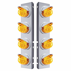 Stainless Steel Front Air Cleaner Bracket w/ 8 X 17 Amber LED Dual Reflector Lights & Visors For Peterbilt (Amber or Clear Lens)