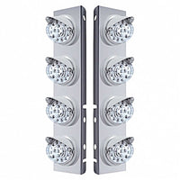 Stainless Steel Front Air Cleaner Bracket w/ 8 X 17 Amber LED Dual Reflector Lights & Visors For Peterbilt (Amber or Clear Lens)