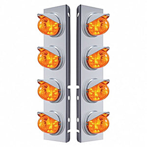 Stainless Steel Front Air Cleaner Bracket w/ 8 X 17 LED Watermelon Lights & Visors For Peterbilt - Amber LEDs (Amber or Clear Lens)