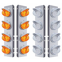 Stainless Steel Front Air Cleaner Bracket w/ 8 X 17 LED Watermelon Lights & Visors For Peterbilt - Amber LEDs (Amber or Clear Lens)