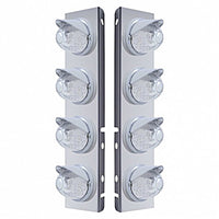 Stainless Steel Front Air Cleaner Bracket w/ 8 X 17 LED Watermelon Lights & Visors For Peterbilt - Amber LEDs (Amber or Clear Lens)