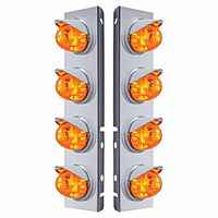 Stainless Steel Front Air Cleaner Bracket w/ 8 X 17 Amber LED Dual Watermelon Lights & Visors For Peterbilt (Amber or Clear Lens)