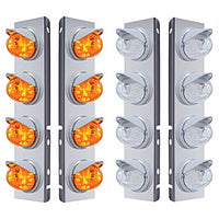 Stainless Steel Front Air Cleaner Bracket w/ 8 X 17 Amber LED Dual Watermelon Lights & Visors For Peterbilt (Amber or Clear Lens)