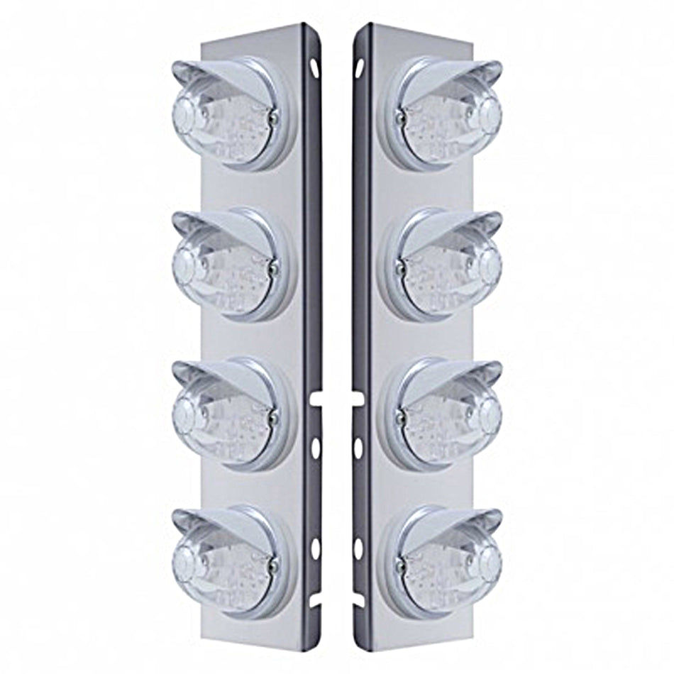 Stainless Steel Front Air Cleaner Bracket w/ 8 X 17 Amber LED Dual Watermelon Lights & Visors For Peterbilt (Amber or Clear Lens)