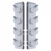 Stainless Steel Front Air Cleaner Bracket w/ 8 X 17 Amber LED Dual Watermelon Lights & Visors For Peterbilt (Amber or Clear Lens)