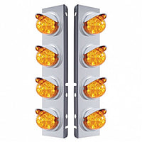 Stainless Steel Front Air Cleaner Bracket w/ 8 X 17 LED Dual Func. Watermelon Lights & Visors For Peterbilt - Amber LEDs (Amber or Clear Lens)