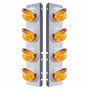 Stainless Steel Front Air Cleaner Bracket w/ 8 X 17 LED Dual Func. Watermelon Lights & Visors For Peterbilt - Amber LEDs (Amber or Clear Lens)
