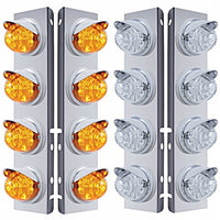 Stainless Steel Front Air Cleaner Bracket w/ 8 X 17 LED Dual Func. Watermelon Lights & Visors For Peterbilt - Amber LEDs (Amber or Clear Lens)