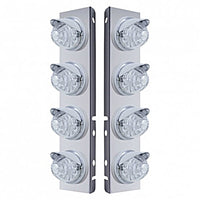 Stainless Steel Front Air Cleaner Bracket w/ 8 X 17 LED Dual Func. Watermelon Lights & Visors For Peterbilt - Amber LEDs (Amber or Clear Lens)