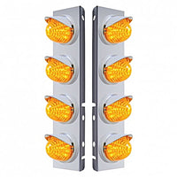 Stainless Steel Front Air Cleaner Bracket w/ 8 X 17 LED Beehive Lights & Visors For Peterbilt - Amber LEDs (Amber Lens)