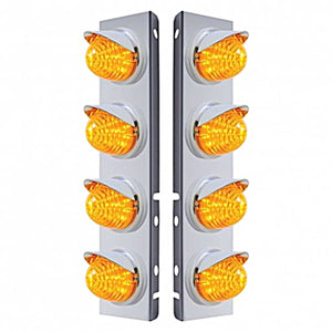 Stainless Steel Front Air Cleaner Bracket w/ 8 X 17 LED Beehive Lights & Visors For Peterbilt - Amber LEDs (Amber Lens)