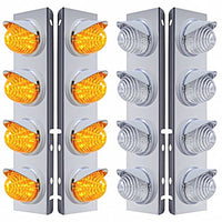 Stainless Steel Front Air Cleaner Bracket w/ 8 X 17 LED Beehive Lights & Visors For Peterbilt - Amber LEDs (Amber Lens)