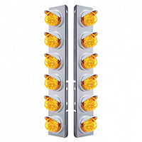 Stainless Steel Front Air Cleaner Bracket w/ 12 X 17 LED Reflector Lights & Visors For Peterbilt - Amber LEDs (Amber or Clear Lens)