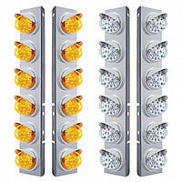 Stainless Steel Front Air Cleaner Bracket w/ 12 X 17 LED Reflector Lights & Visors For Peterbilt - Amber LEDs (Amber or Clear Lens)