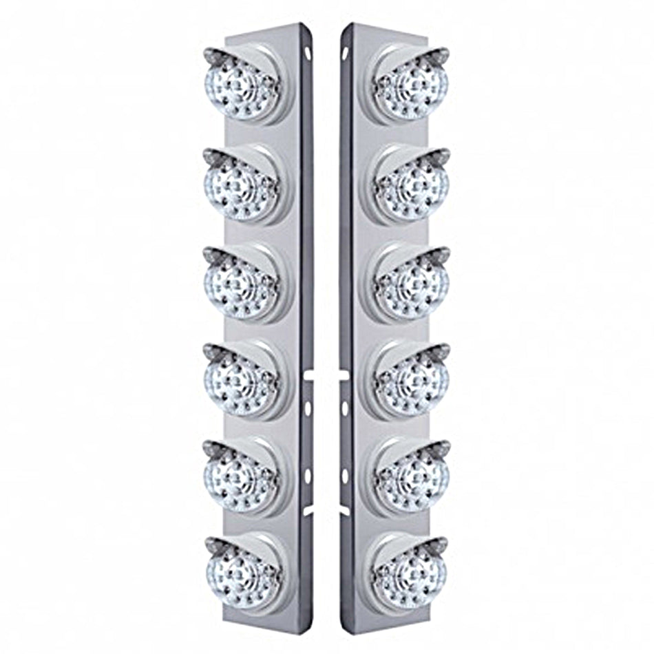 Stainless Steel Front Air Cleaner Bracket w/ 12 X 17 LED Reflector Lights & Visors For Peterbilt - Amber LEDs (Amber or Clear Lens)