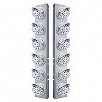 Stainless Steel Front Air Cleaner Bracket w/ 12 X 17 LED Reflector Lights & Visors For Peterbilt - Amber LEDs (Amber or Clear Lens)