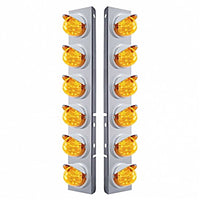 Stainless Steel Front Air Cleaner Bracket w/ 12 X 17 Amber LED Dual Func. Reflector Lights & Visors For Peterbilt - Amber LEDs (Amber Lens)