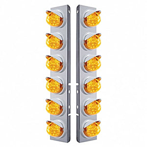 Stainless Steel Front Air Cleaner Bracket w/ 12 X 17 Amber LED Dual Func. Reflector Lights & Visors For Peterbilt - Amber LEDs (Amber Lens)