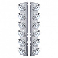 Stainless Steel Front Air Cleaner Bracket w/ 12 X 17 Amber LED Dual Func. Reflector Lights & Visors For Peterbilt - Amber LEDs (Amber Lens)