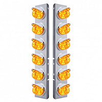 Stainless Steel Front Air Cleaner Bracket w/ 12 X 17 LED Dual Func. Watermelon Lights & Visors For Peterbilt - Amber LEDs (Amber or Clear Lens)