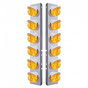 Stainless Steel Front Air Cleaner Bracket w/ 12 X 17 LED Dual Func. Watermelon Lights & Visors For Peterbilt - Amber LEDs (Amber or Clear Lens)
