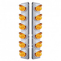 Stainless Steel Front Air Cleaner Bracket w/ 12 X 17 LED Reflector Watermelon Lights & Visors For Peterbilt - Amber LEDs (Amber Lens)
