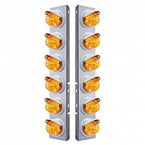 Stainless Steel Front Air Cleaner Bracket w/ 12 X 17 LED Reflector Watermelon Lights & Visors For Peterbilt - Amber LEDs (Amber Lens)