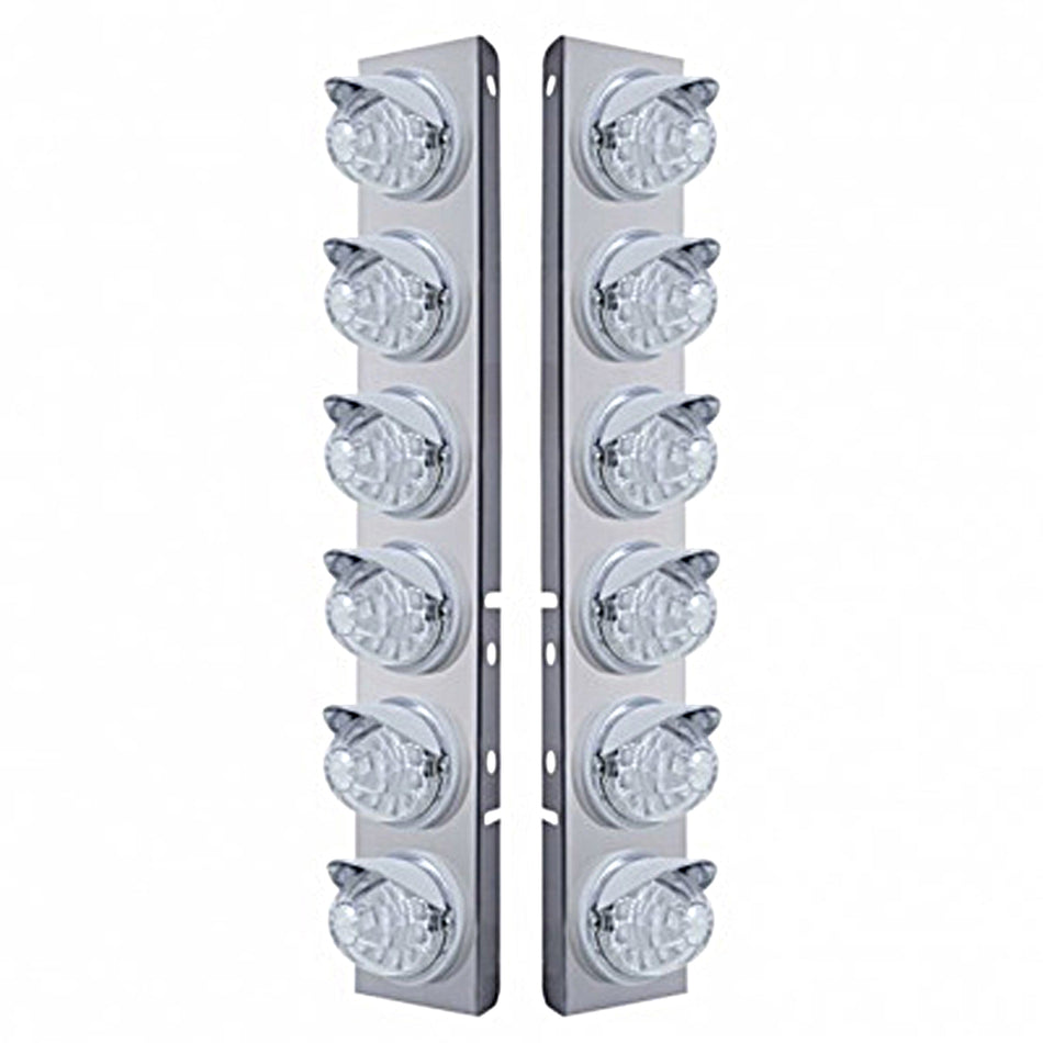 Stainless Steel Front Air Cleaner Bracket w/ 12 X 17 LED Reflector Watermelon Lights & Visors For Peterbilt - Amber LEDs (Amber Lens)