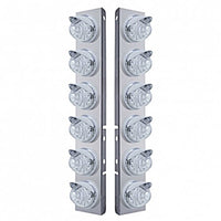 Stainless Steel Front Air Cleaner Bracket w/ 12 X 17 LED Reflector Watermelon Lights & Visors For Peterbilt - Amber LEDs (Amber Lens)