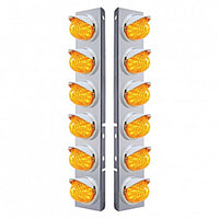 Stainless Steel Front Air Cleaner Bracket w/ 12X 17 LED Beehive Lights & Visors For Peterbilt - Amber LEDs (Amber or Clear Lens)