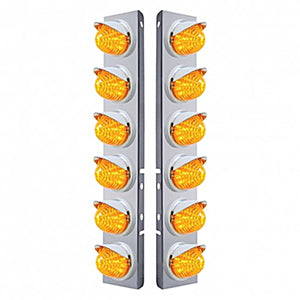 Stainless Steel Front Air Cleaner Bracket w/ 12X 17 LED Beehive Lights & Visors For Peterbilt - Amber LEDs (Amber or Clear Lens)