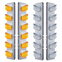 Stainless Steel Front Air Cleaner Bracket w/ 12X 17 LED Beehive Lights & Visors For Peterbilt - Amber LEDs (Amber or Clear Lens)