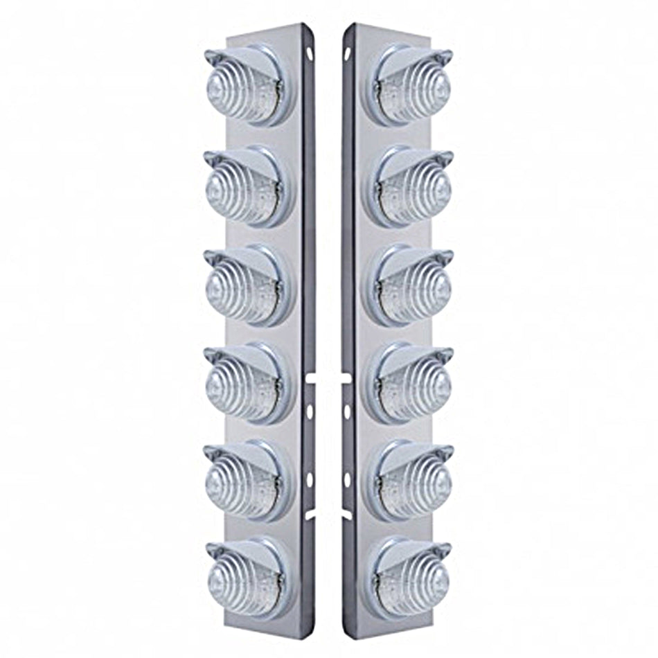 Stainless Steel Front Air Cleaner Bracket w/ 12X 17 LED Beehive Lights & Visors For Peterbilt - Amber LEDs (Amber or Clear Lens)