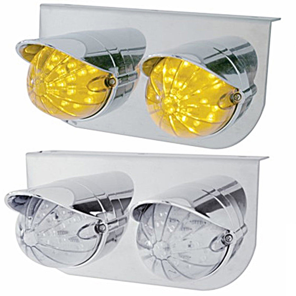 Stainless Steel Light Bracket w/ 2 X 19 LED Bullet Style Grakon 1000 Lights & Visors - Amber LEDs (Amber or Clear Lens)