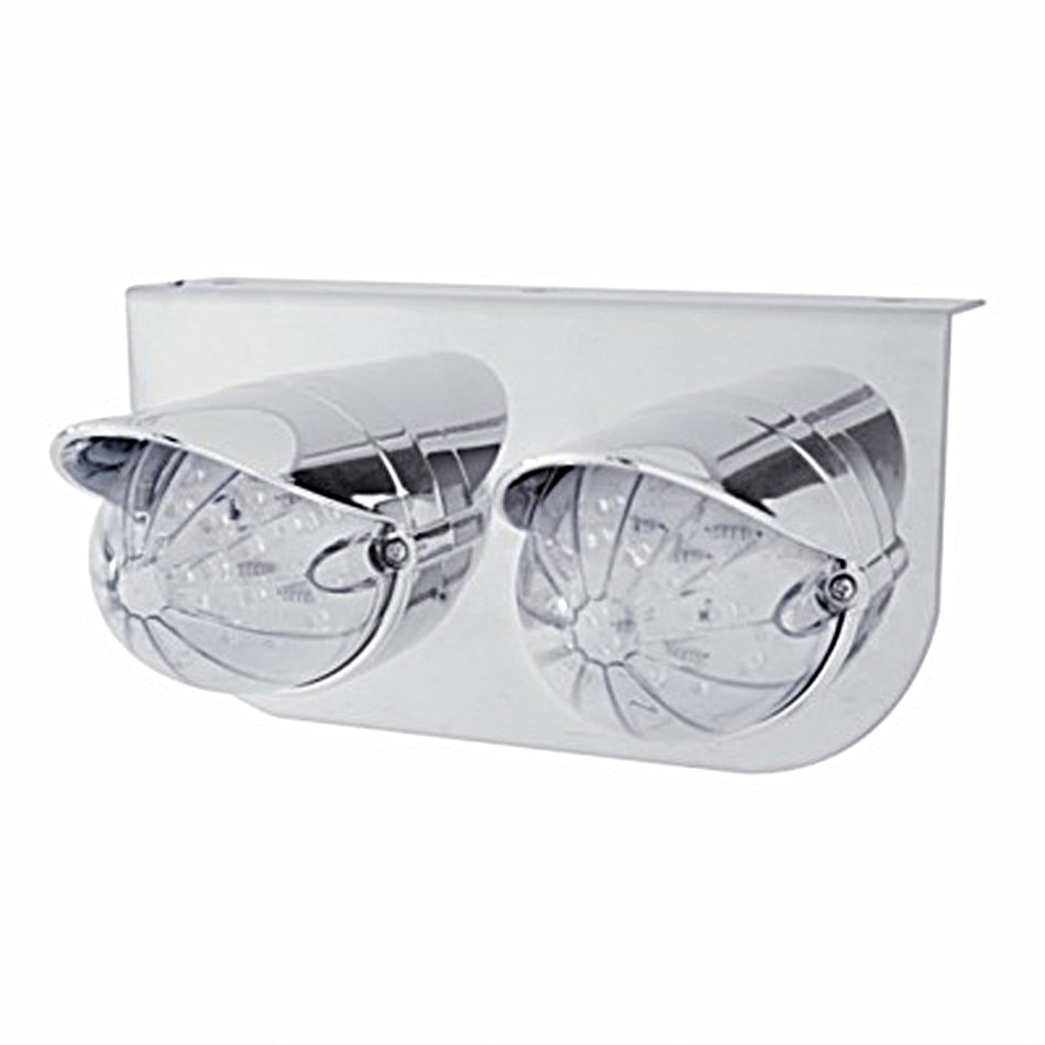 Stainless Steel Light Bracket w/ 2 X 19 LED Bullet Style Grakon 1000 Lights & Visors - Amber LEDs (Amber or Clear Lens)