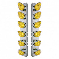 Stainless Steel Front Air Cleaner Bracket w/ 12 X 19 LED Bullet Style Lights & Visors For Peterbilt - Amber LEDs (Amber or Clear Lens)