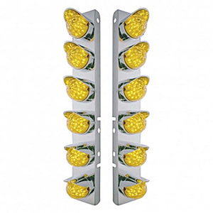 Stainless Steel Front Air Cleaner Bracket w/ 12 X 19 LED Bullet Style Lights & Visors For Peterbilt - Amber LEDs (Amber or Clear Lens)