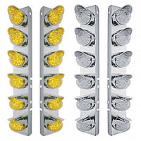 Stainless Steel Front Air Cleaner Bracket w/ 12 X 19 LED Bullet Style Lights & Visors For Peterbilt - Amber LEDs (Amber or Clear Lens)