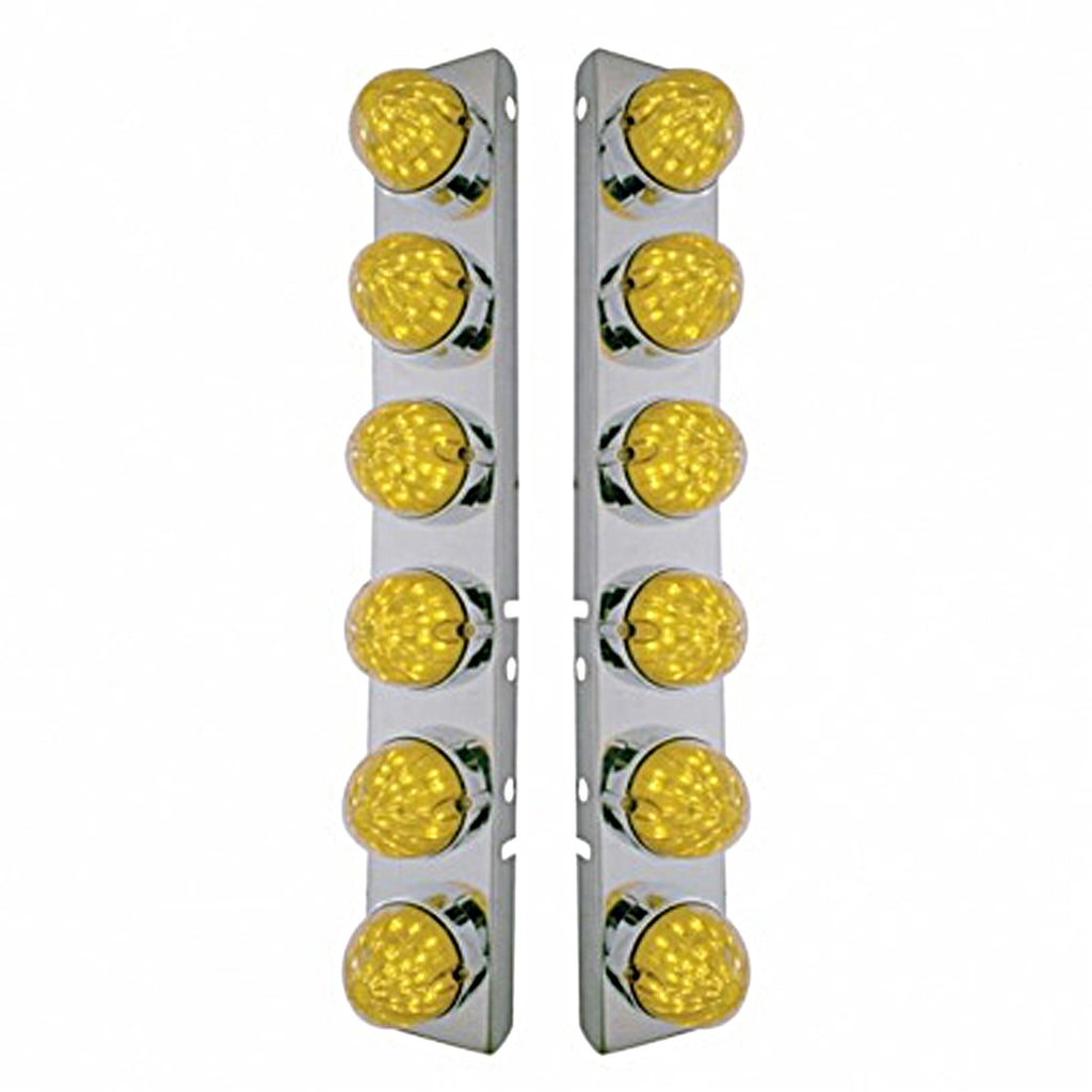 Stainless Steel Front Air Cleaner Bracket w/ 12 X 19 LED Bullet Style Lights & Bezels For Peterbilt - Amber LEDs (Amber or Clear Lens)