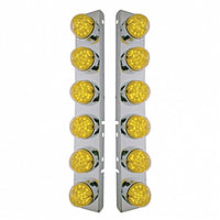 Stainless Steel Front Air Cleaner Bracket w/ 12 X 19 LED Bullet Style Lights & Bezels For Peterbilt - Amber LEDs (Amber or Clear Lens)