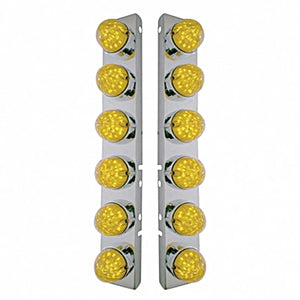 Stainless Steel Front Air Cleaner Bracket w/ 12 X 19 LED Bullet Style Lights & Bezels For Peterbilt - Amber LEDs (Amber or Clear Lens)