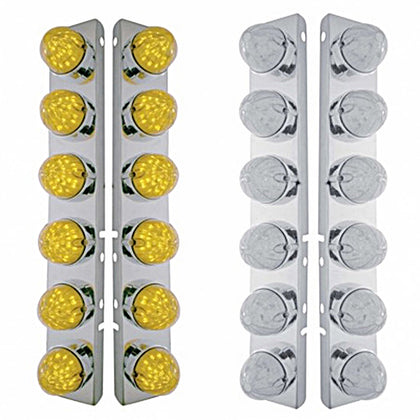 Stainless Steel Front Air Cleaner Bracket w/ 12 X 19 LED Bullet Style Lights & Bezels For Peterbilt - Amber LEDs (Amber or Clear Lens)