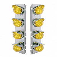 Stainless Steel Front Air Cleaner Bracket w/ 8 X 19 LED Bullet Style Lights & Visors For Peterbilt - Amber LEDs (Amber or Clear Lens)