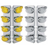 Stainless Steel Front Air Cleaner Bracket w/ 8 X 19 LED Bullet Style Lights & Visors For Peterbilt - Amber LEDs (Amber or Clear Lens)