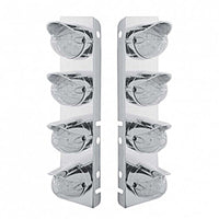 Stainless Steel Front Air Cleaner Bracket w/ 8 X 19 LED Bullet Style Lights & Visors For Peterbilt - Amber LEDs (Amber or Clear Lens)