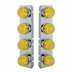 Stainless Steel Front Air Cleaner Bracket w/ 8 X 19 LED Bullet Style Lights & Bezels For Peterbilt - Amber LEDs (Amber or Clear Lens)