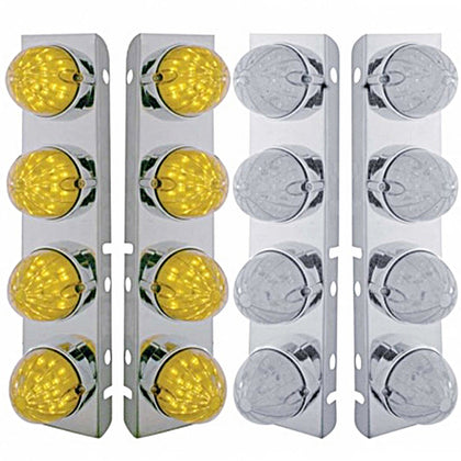 Stainless Steel Front Air Cleaner Bracket w/ 8 X 19 LED Bullet Style Lights & Bezels For Peterbilt - Amber LEDs (Amber or Clear Lens)