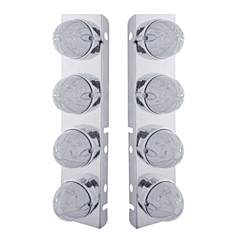 Stainless Steel Front Air Cleaner Bracket w/ 8 X 19 LED Bullet Style Lights & Bezels For Peterbilt - Amber LEDs (Amber or Clear Lens)