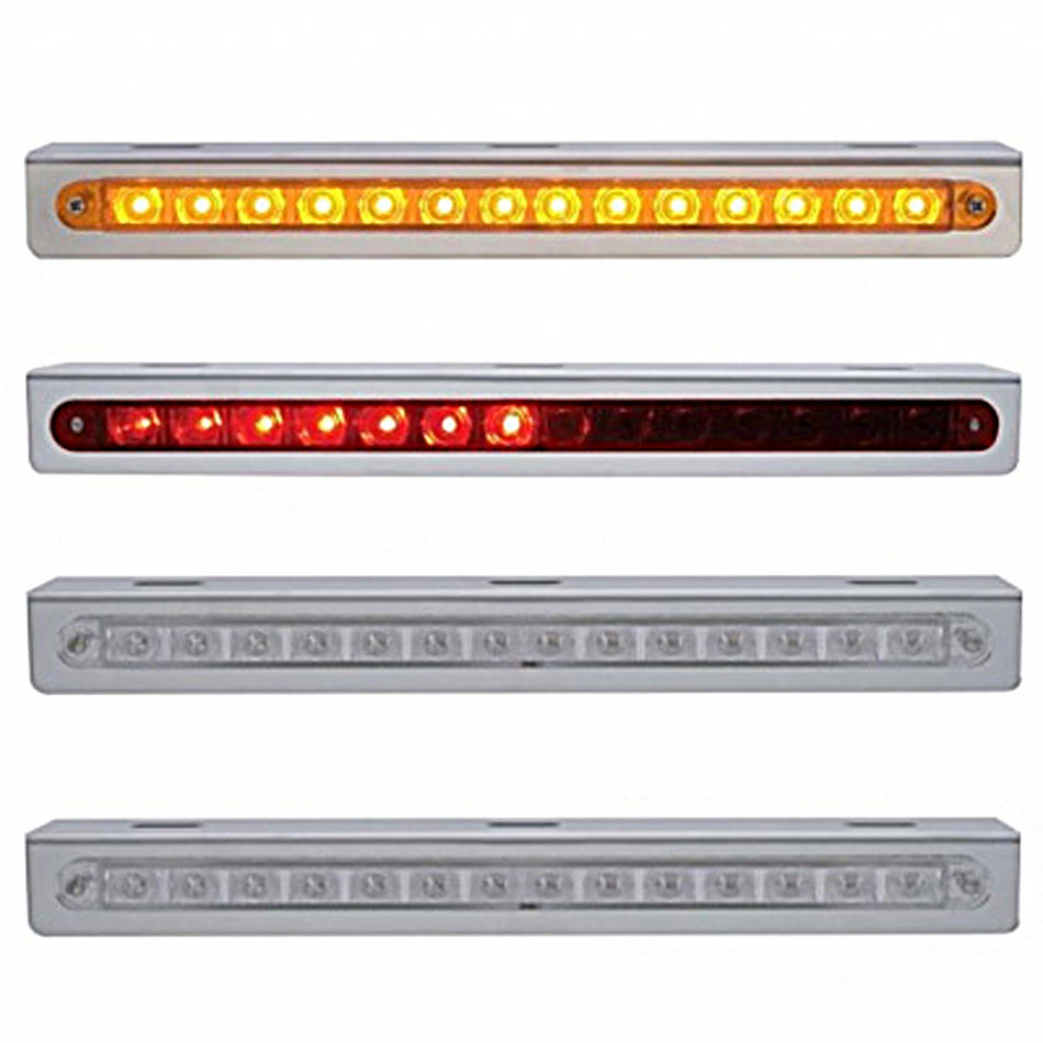 Stainless Light Bracket With 14 LED 12" Sequential Light Bar (Left to Right) - Amber or Red LEDs (Amber, Red or Clear Lens)